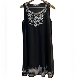 Ya Los Angeles Silk Blend Embroidered Midi Shift Dress Medium Roaring 20’s Look